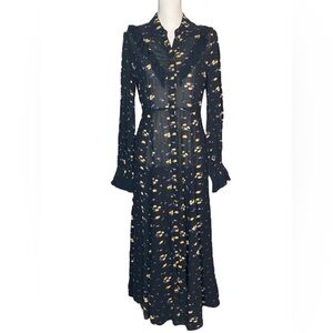 byTiMo Women's Long Sleeve Floral Long Dress Lace Collar M Multicolor Cotton